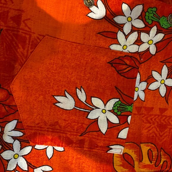 Vintage Royal Hawaiian Shirt Mens floral orange button up 60s 70s - Picture 7 of 8